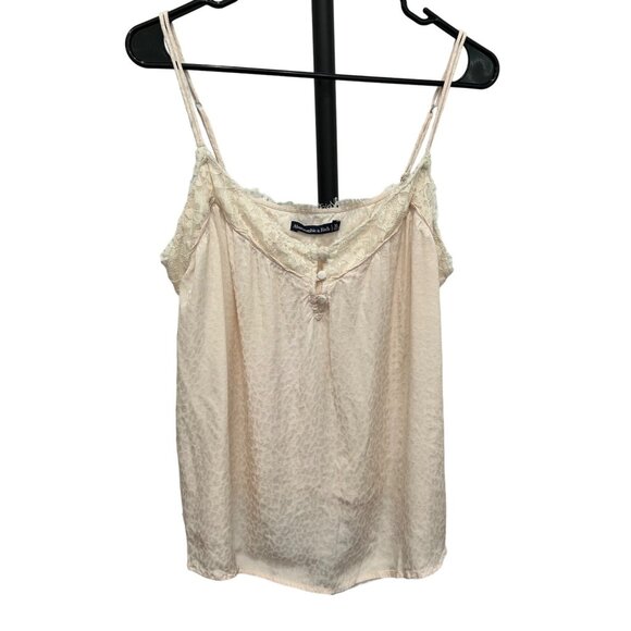 Abercrombie & Fitch XL Beige Lace Trim Cami Top Leopard Print 90s Y2K Babydoll - Picture 1 of 8